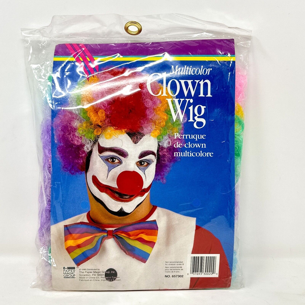VTG 1996 Clown Wig Multicolor Halloween Costume Paper Magic Group Sealed Circus